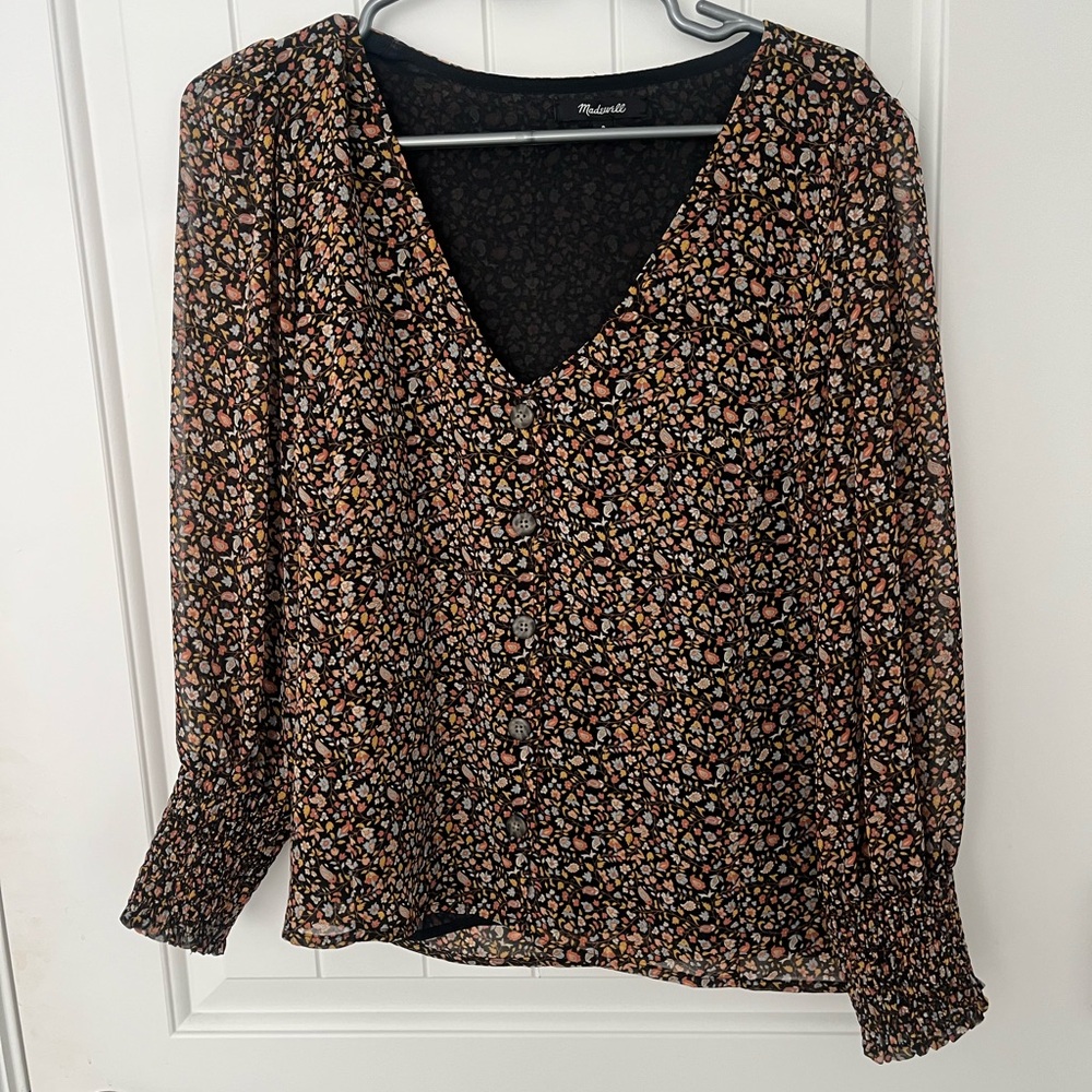 Madewell Black and Pink Floral Blouse